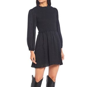 NWT Gianni bini Black Smocked Long sleeve mini dress XS
